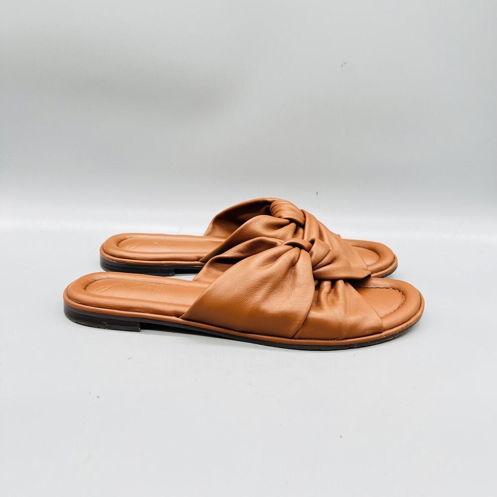 J Crew Sandals Womens 9.5 Brown Leather Knot Strap Slide Flat Comfort Shoes